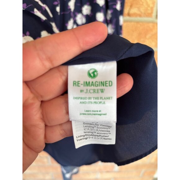 J. Crew Navy Blue Floral Print Long Sleeve Tiered Mini Dress - Picture 8 of 16